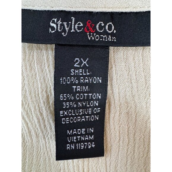 Style & Co Womens 2X Cream Tunic Top With Crochet Lace Detail & Button Tassel Ne - Picture 9 of 16